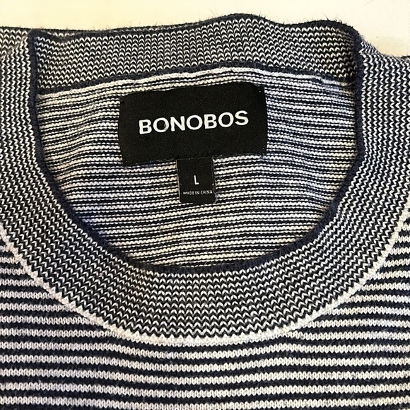 BONOBOS Navy Blue and White Crew Neck Long Sleeve Sweater Women's Size Large - Picture 6 of 7